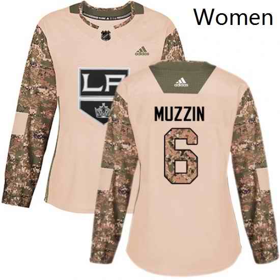 Womens Adidas Los Angeles Kings 6 Jake Muzzin Authentic Camo Veterans Day Practice NHL Jersey